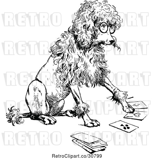Vector Clip Art of Retro Clever Poodle Playing Cards