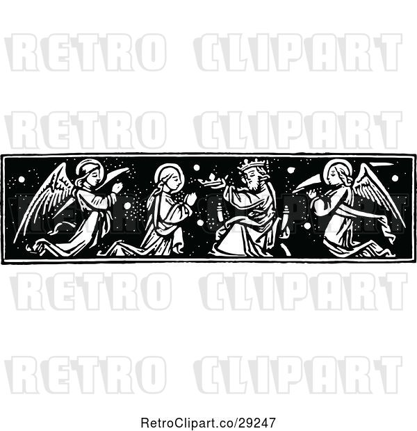 Vector Clip Art of Retro Clipart of a | Border of a Saint Receiving a Crown| Royalty Free Vector Illustration