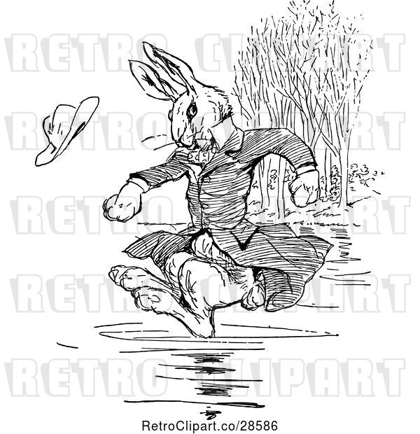 Vector Clip Art of Retro Clothed Rabbit Jumping into Water