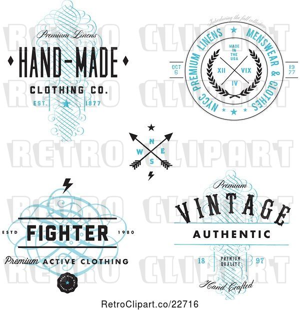 Vector Clip Art of Retro Clothing and Linen Labels with Sample Text
