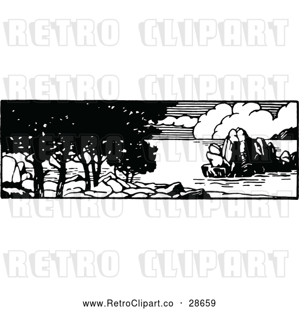Vector Clip Art of Retro Coastal Panorama