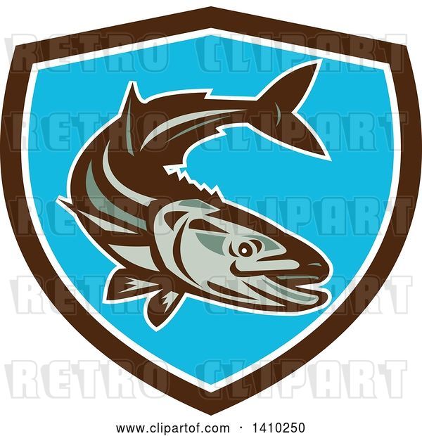 Vector Clip Art of Retro Cobia Fish in a Brown White and Blue Shield