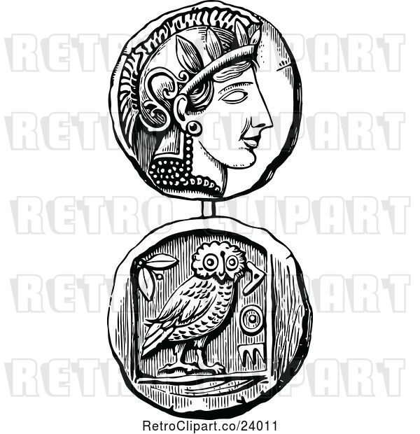 Vector Clip Art of Retro Coin of Athens