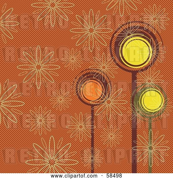 Vector Clip Art of Retro Colored Background of Trees and Flowers