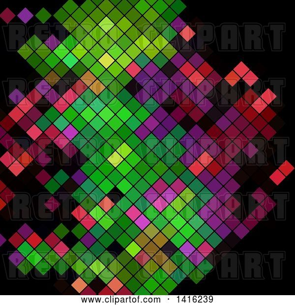 Vector Clip Art of Retro Colorful Abstract Mosaic Design on Black