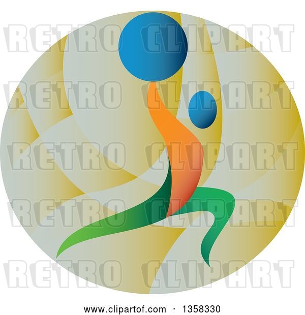 Vector Clip Art of Retro Colorful Athlete Weightlifting, Doing Lunges with a Barbell over His Head in a Circle