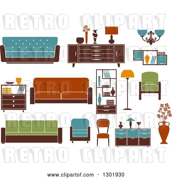 Vector Clip Art of Retro Colorful Household Furniture