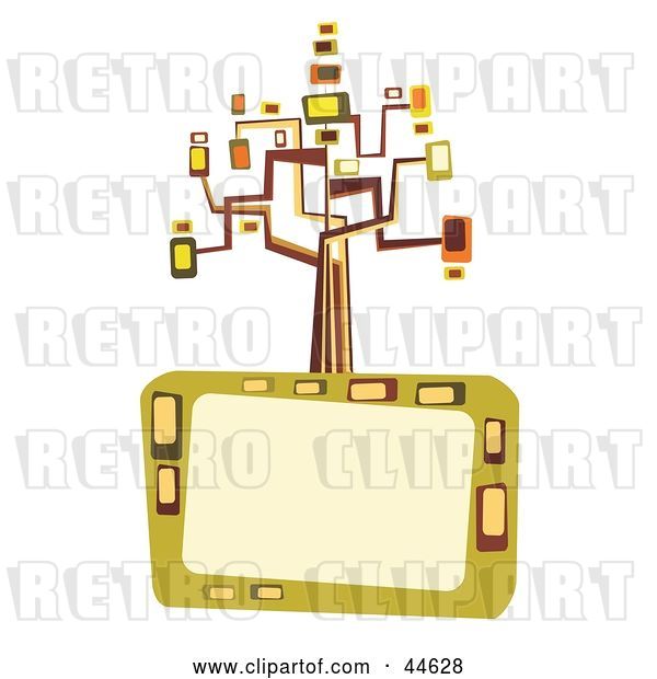 Vector Clip Art of Retro Colorful Tree of Abstract Shapes Atop a Text Box