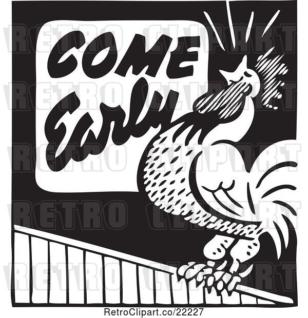 Vector Clip Art of Retro Come Early Rooster Advertisement