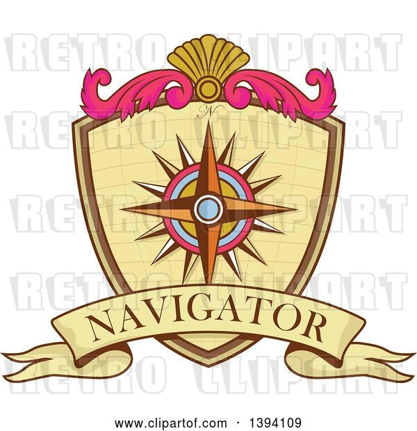Vector Clip Art of Retro Compass Rose Navigator Coat of Arms Crest