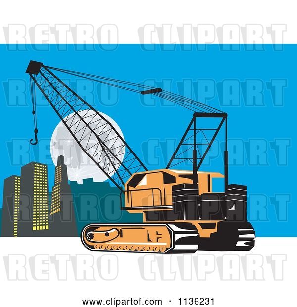 Vector Clip Art of Retro Construction Crane and City