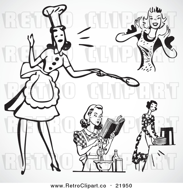 Vector Clip Art of Retro Cooking House Wives