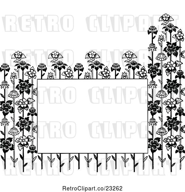 Vector Clip Art of Retro Copyspace Framed with Flower Stalks