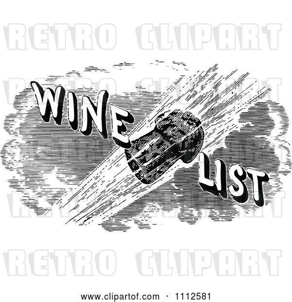 Vector Clip Art of Retro Cork Flying with Wine List Text