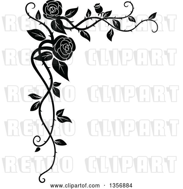 Vector Clip Art of Retro Corner Floral Rose Vine Border Design Element