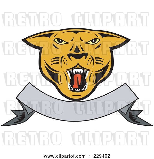 Vector Clip Art of Retro Cougar Head and Blank Banner Logo