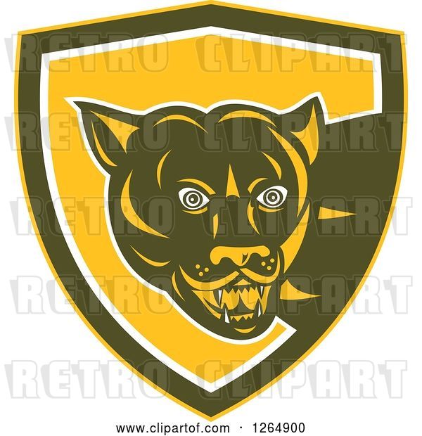 Vector Clip Art of Retro Cougar in a Yellow Brown and White Shield