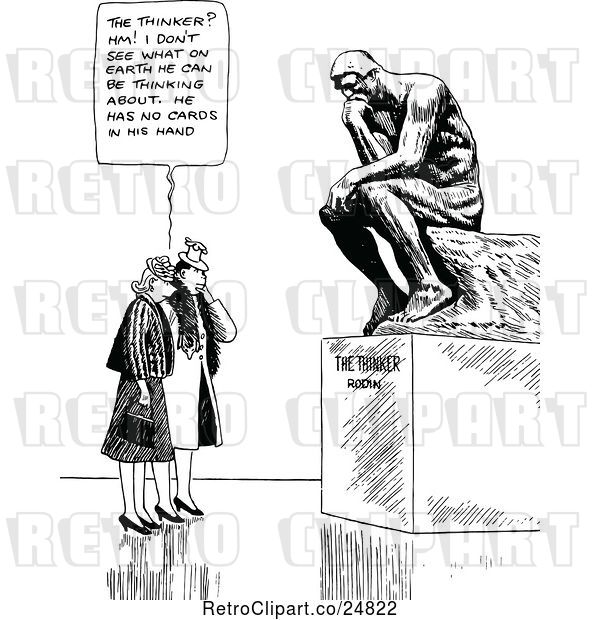 Vector Clip Art of Retro Couple and the Thinker Statue