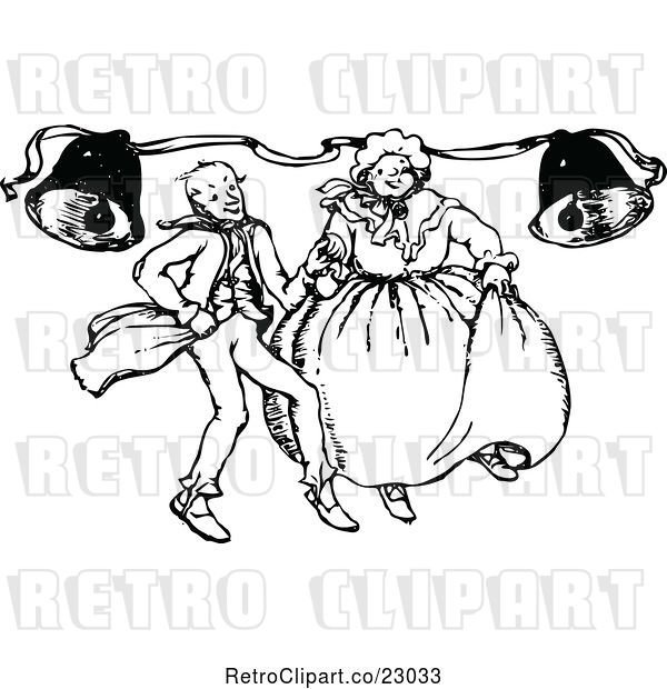 Vector Clip Art of Retro Couple Dancing Under Bells