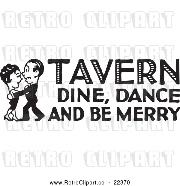 Vector Clip Art of Retro Couple Dancing with Tavern Dine Dance and Be Merry Text