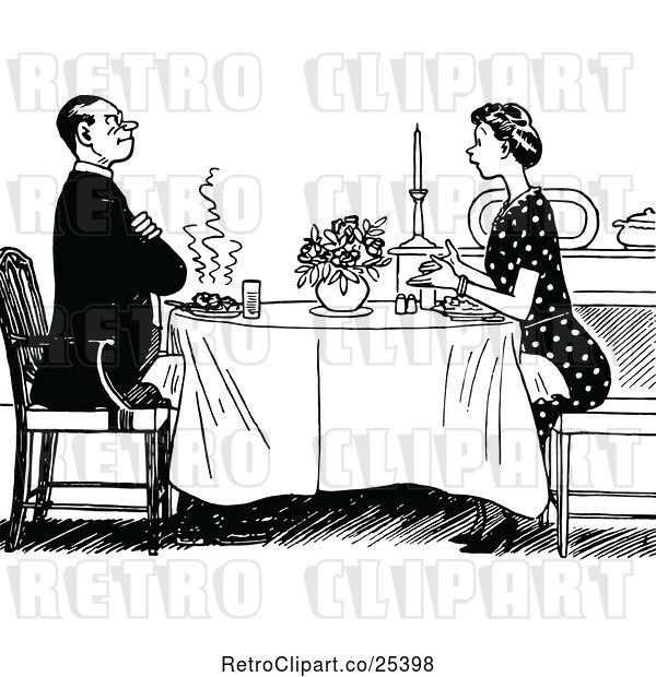 Vector Clip Art of Retro Couple Dining