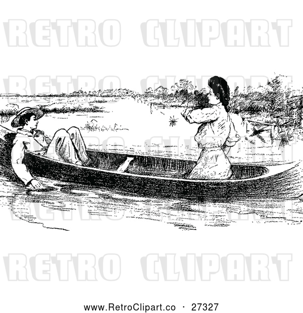 Vector Clip Art of Retro Couple in a Boat