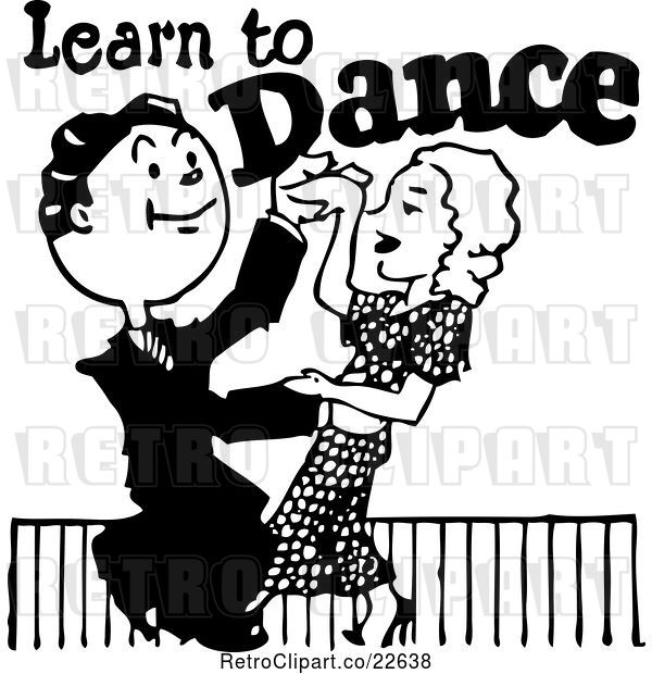 Vector Clip Art of Retro Couple Learning to Dance