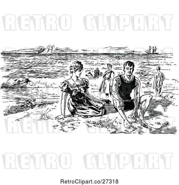 Vector Clip Art of Retro Couple on a Beach