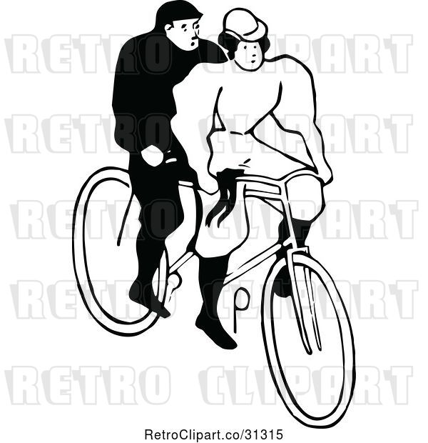 Vector Clip Art of Retro Couple Riding a Tandem Bicycle