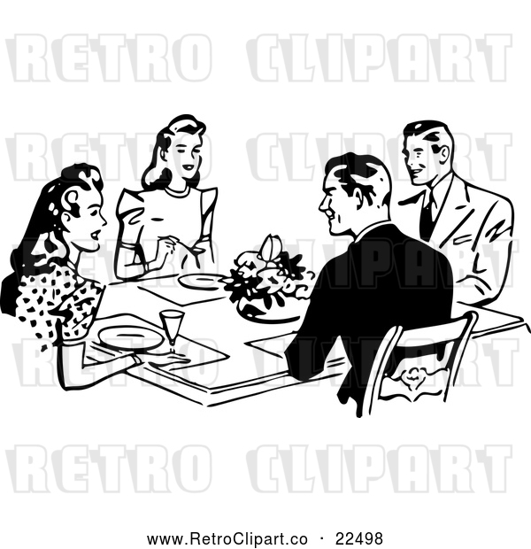 Vector Clip Art of Retro Couples Dining Together