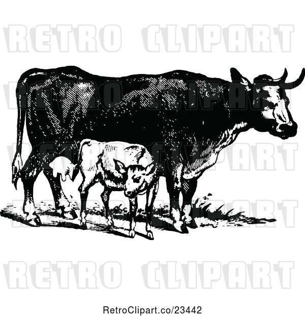 Vector Clip Art of Retro Cow and Calf