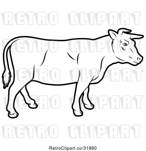 Vector Clip Art of Retro Cow in Profile