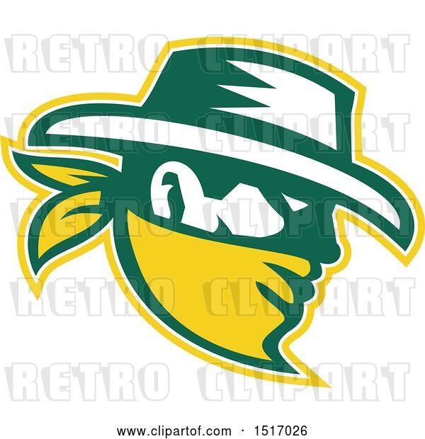 Vector Clip Art of Retro Cowboy in Profile in White, Green and Yellow