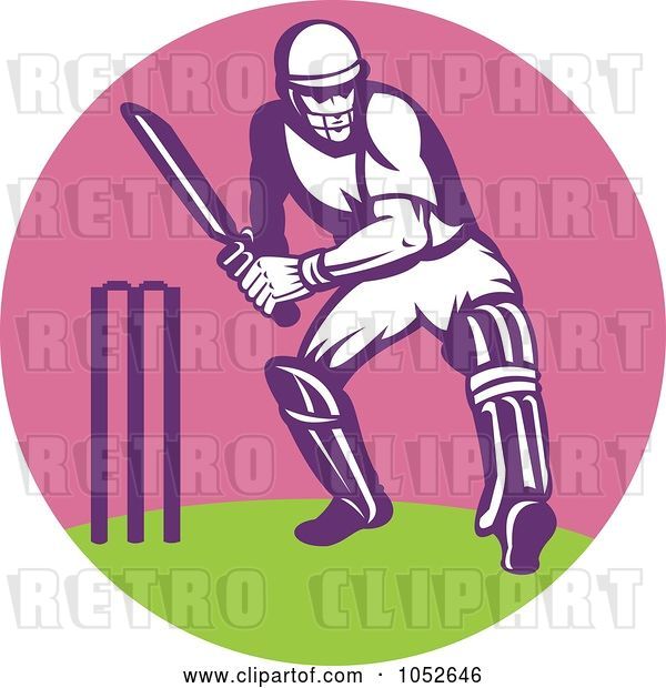 Vector Clip Art of Retro Cricket Batsman Logo - 2