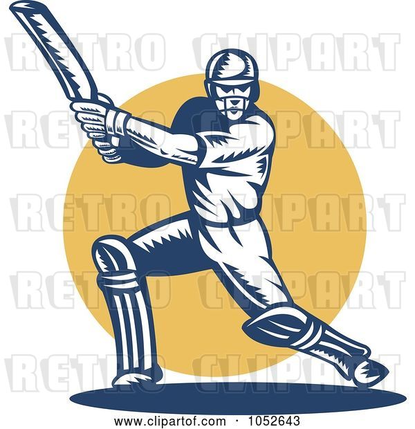 Vector Clip Art of Retro Cricket Batsman Logo - 7