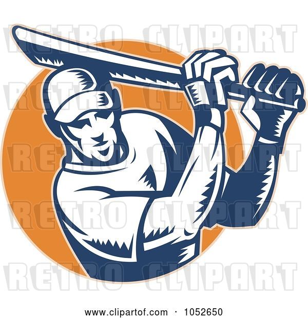 Vector Clip Art of Retro Cricket Batsman Logo - 8