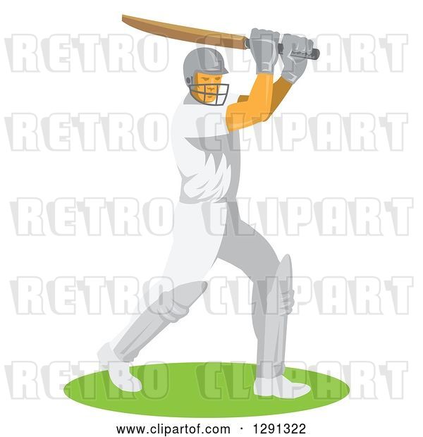 Vector Clip Art of Retro Cricket Batsman Player