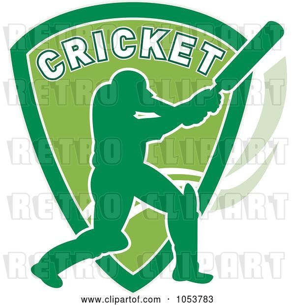 Vector Clip Art of Retro Cricket Batsman with a Shield