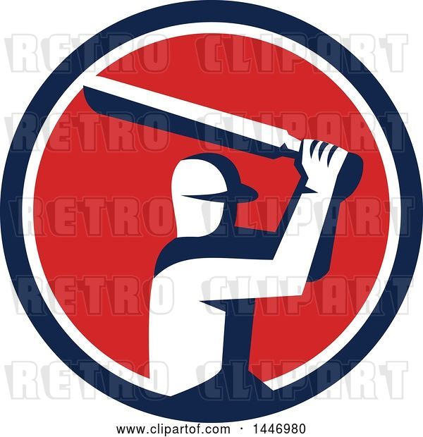 Vector Clip Art of Retro Cricket Player Batsman in a Blue White and Red Circle