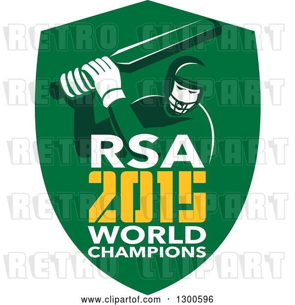 Vector Clip Art of Retro Cricket Player Batsman in a Green Shield with RSA 2015 World Champions Text