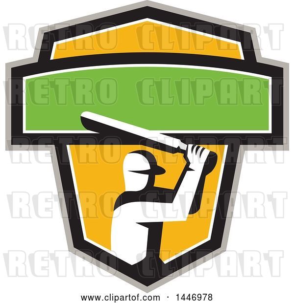 Vector Clip Art of Retro Cricket Player Batsman in a Green, White, Black Gray and Yellow Crest