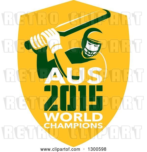 Vector Clip Art of Retro Cricket Player Batsman in a Yellow Shield with AUS 2015 World Champions Text