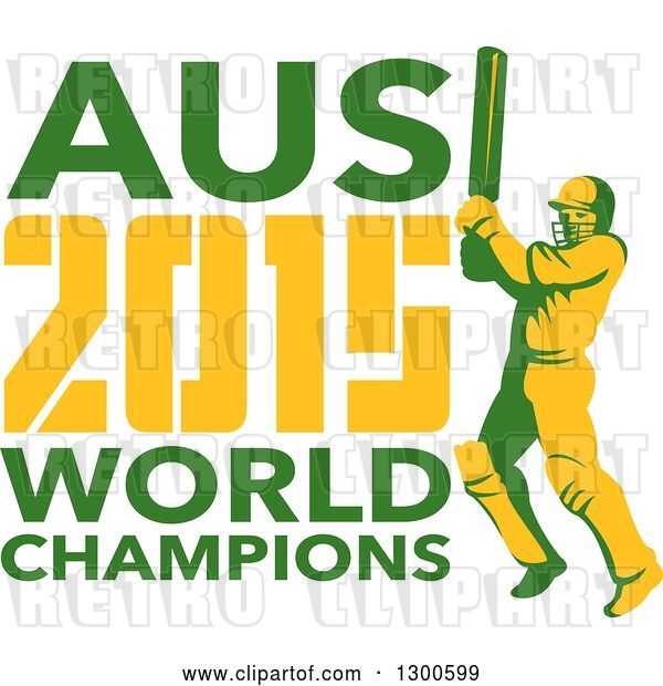 Vector Clip Art of Retro Cricket Player Batsman with AUS 2015 World Champions Text