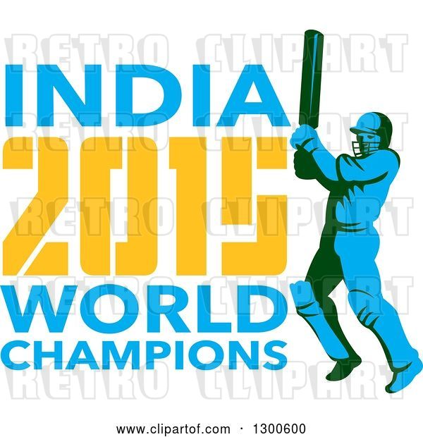 Vector Clip Art of Retro Cricket Player Batsman with INDIA 2015 World Champions Text