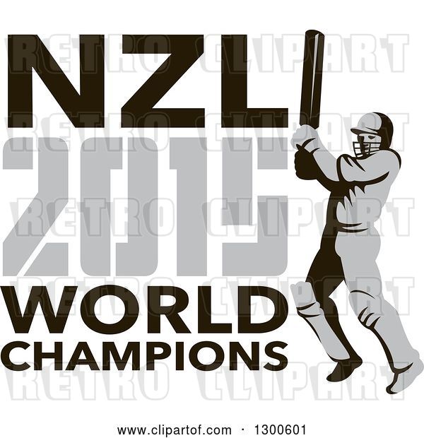 Vector Clip Art of Retro Cricket Player Batsman with NZL 2015 World Champions Text