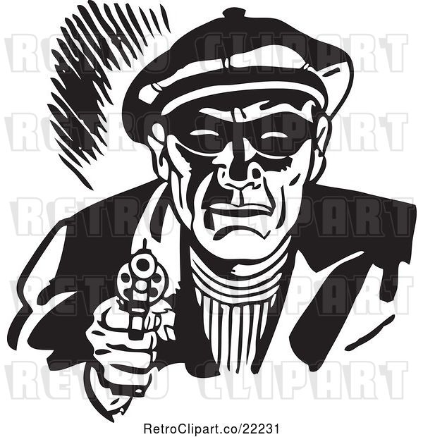 Vector Clip Art of Retro Criminal Pointing a Gun