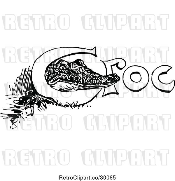 Vector Clip Art of Retro Crocodile Peeking Through Croc
