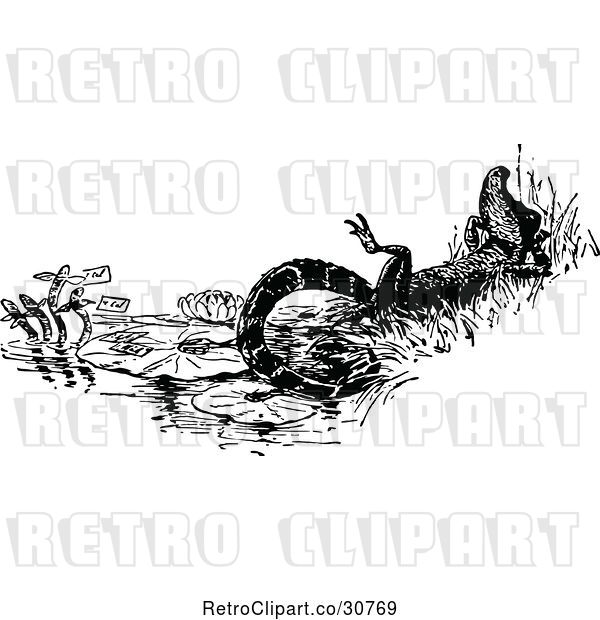 Vector Clip Art of Retro Crocodile Resting