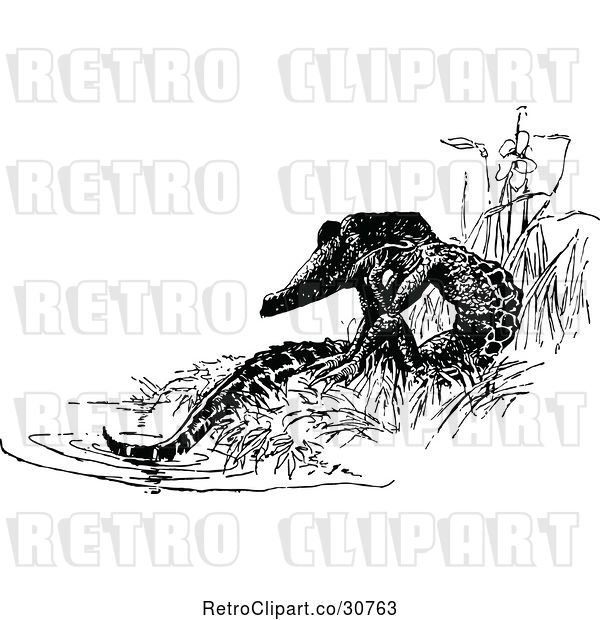 Vector Clip Art of Retro Crocodile Sitting