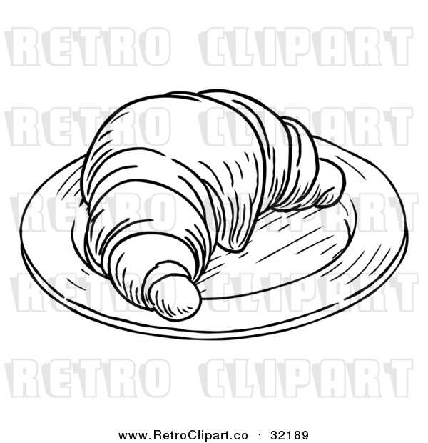 Vector Clip Art of Retro Croissant on a Plate